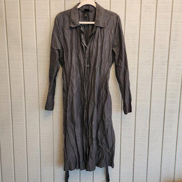 Eileen Fisher Crinkle Gray Belted Topper Coat Dress - Picture 1 of 6
